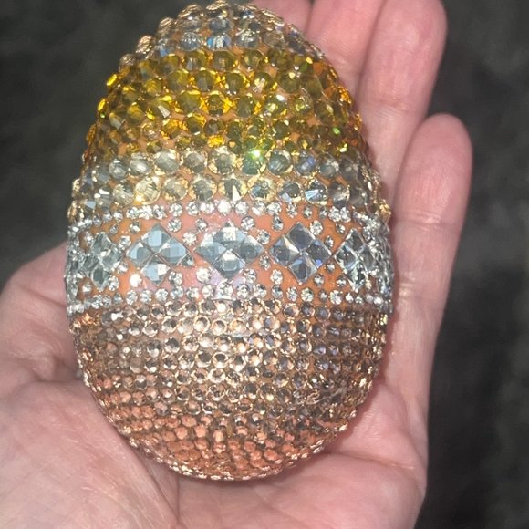 Gold Crystal Rhinestone Luxury Easter Egg W/Ceramic Egg Hand Holder, Easter Gift - Picture 15 of 16